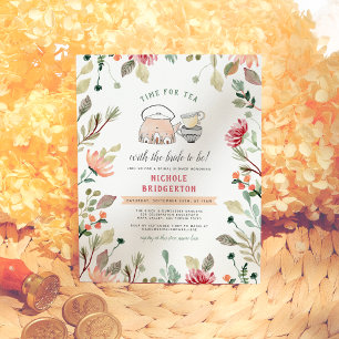 Cartão Postal Tempo Floral De Aquarela Para Chá de panela De Ch