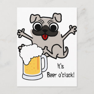 Cartão Postal Tempo Pug Beer