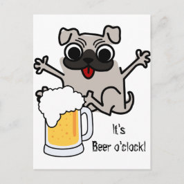 Cartão Postal Tempo Pug Beer