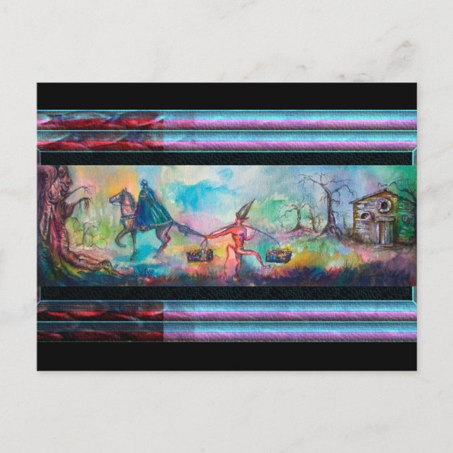 Cartão Postal TEMPTAÇÃO Cavaleiro escuro e tesouro do diabo, azu (Frente)