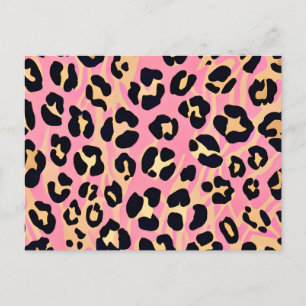 Cartão Postal Tendência Pink Pink Peach Leopard Animal Print