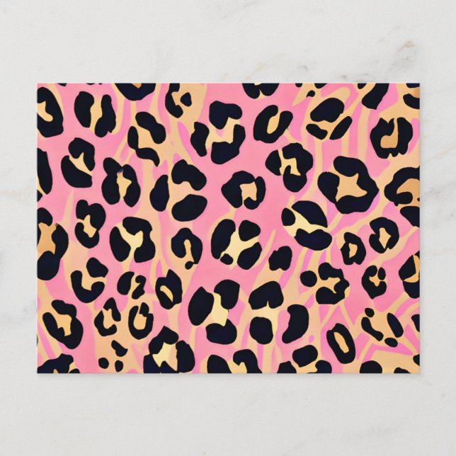 Cartão Postal Tendência Pink Pink Peach Leopard Animal Print (Frente)