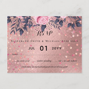 Cartão Postal Tendência ROSEGOLD Casamento Cor-de-Rosa Metálic