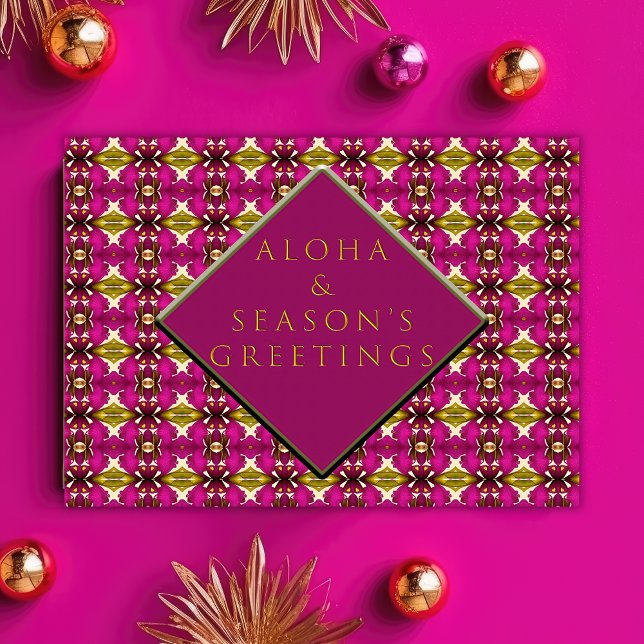 Cartão Postal Tendência Tropical Rosa e Dourado Natal Aloha (Luxe Tropical Aloha Greeting Card)