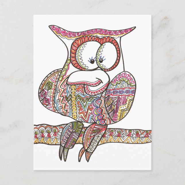 Cartão Postal Tendy Owl - Desenho de Tinta Abstrato (Frente)