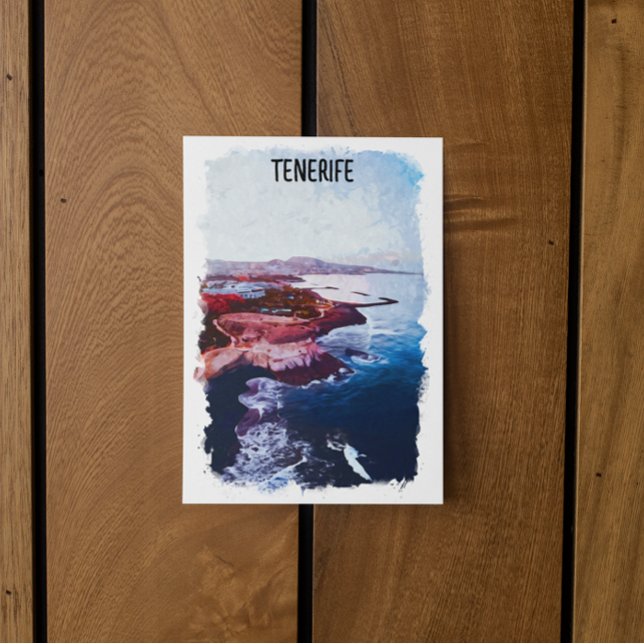 Cartão Postal Tenerife Espanha Costeira Canária viagem Souvenir (tenerife spanish island watercolor postcard)