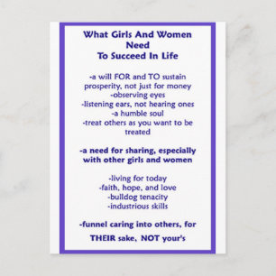 Cartão Postal "Tenets For Girls And Women To Successer Postcard"