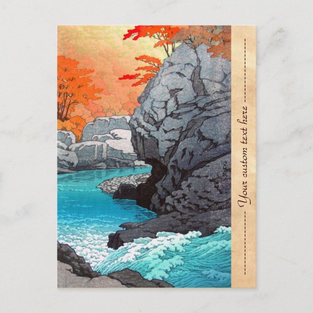 Cartão Postal Tengu Rock Hasui Kawase, rio shn hanga (Frente)