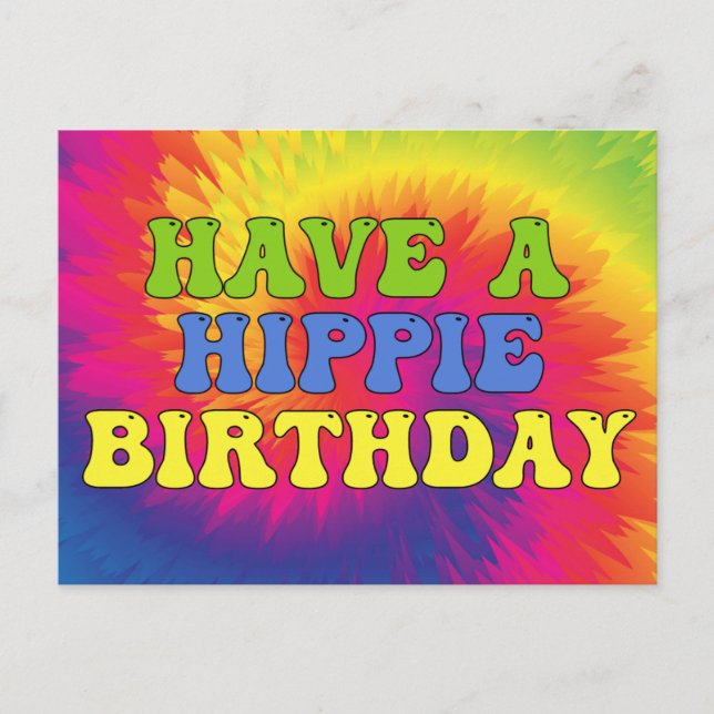 Cartão Postal Tenha um aniversário hippie com tie dye fofo e col (Frente)