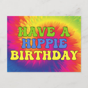 Cartão Postal Tenha um aniversário hippie Tie Dye Fofo Colorido 