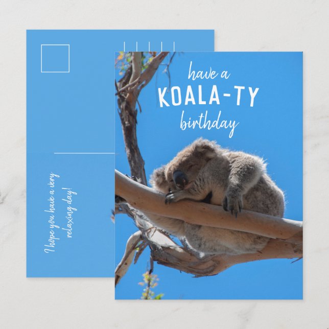Cartão Postal Tenha um Cartão-postal azul engraçado, Koala-ty (Frente/Verso)