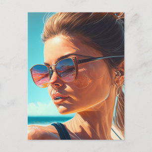 Cartão Postal Tenha um Excelente de Verão   Linda mulher em Prai