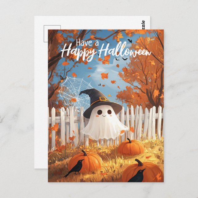 Cartão Postal Tenha um feliz fantasma bonito de Halloween (Frente/Verso)