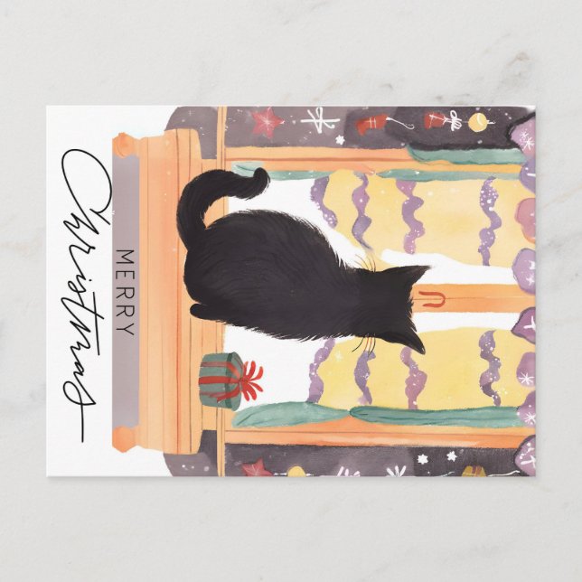 Cartão Postal Tenha um Natal de Gato Negro Feliz (Frente)