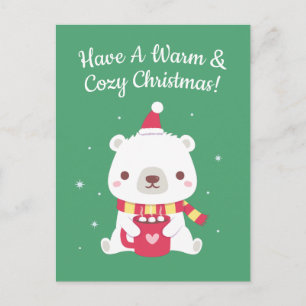 Cartão Postal Tenha um Natal Quente e Aconchegante Urso Polar