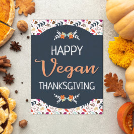 Cartão Postal Tenham um vegan, obrigado, azul cor de laranja flo