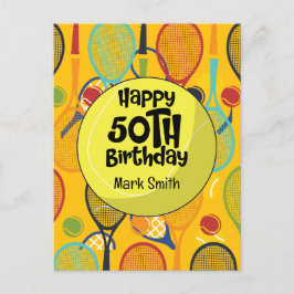 Cartão Postal Tênis 50º Aniversário com Nome em Racket Themed