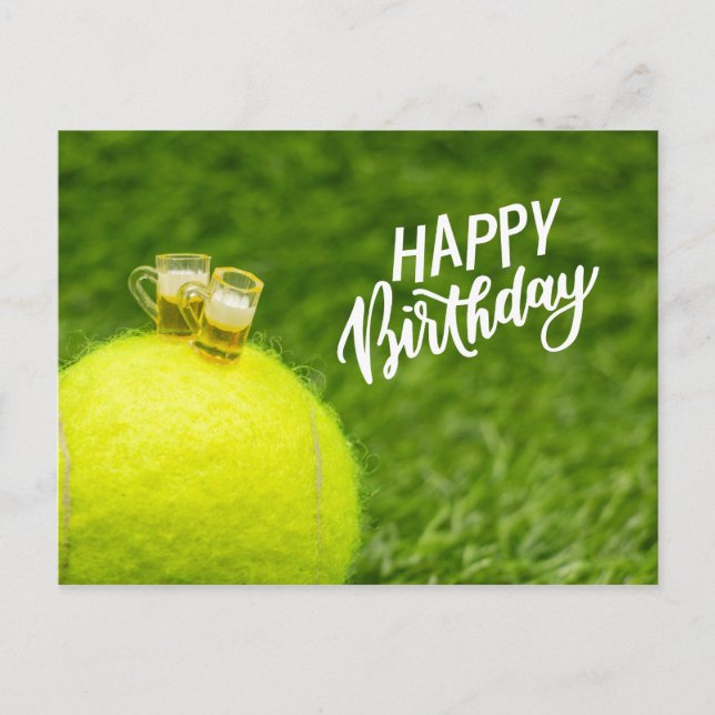 Cartão Postal Tênis Happy Birthday Tênis ball com cerveja Postca (Frente)