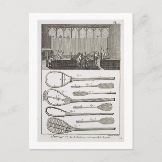 Cartão Postal Tênis real e construção de raquetes, de (Frente)