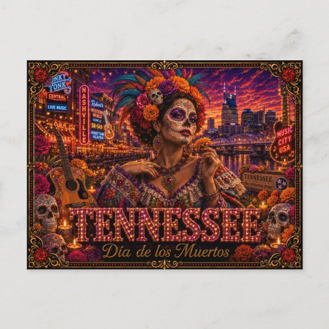 Cartão Postal Tennessee Dia dos Mortos Retro (Frente)