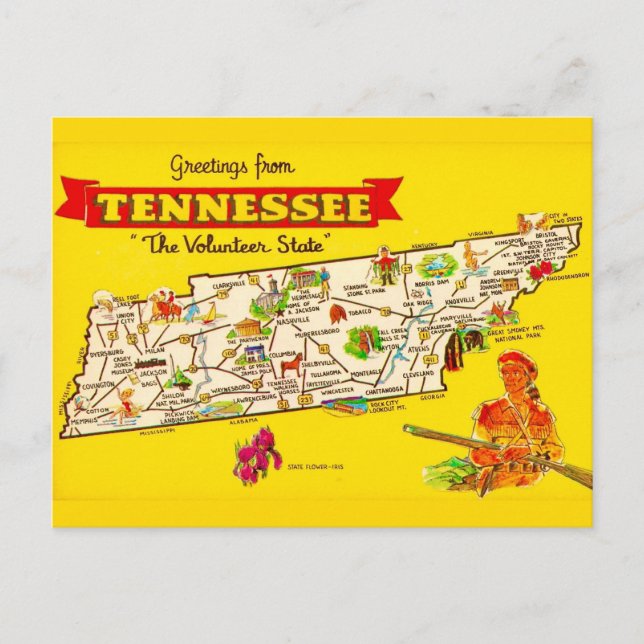 Cartão Postal  Tennessee Map Postcard (Frente)