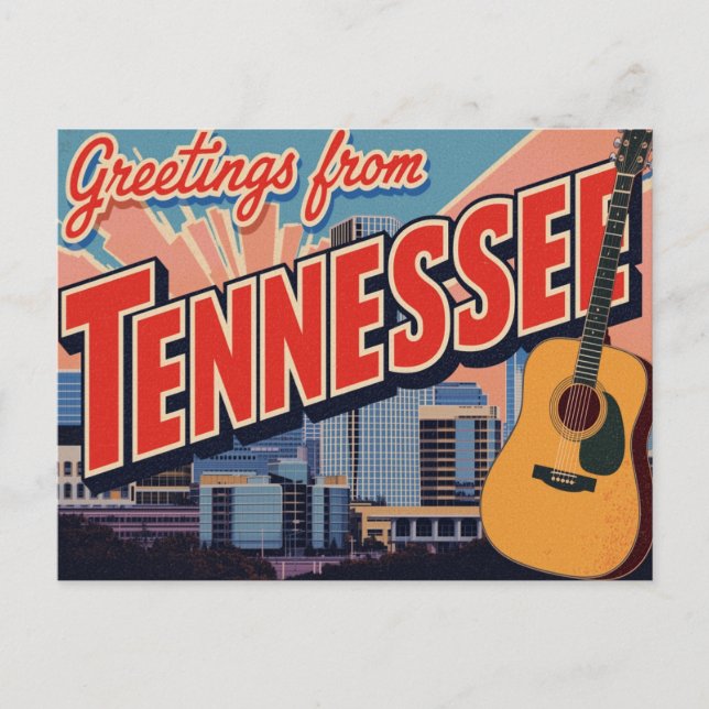 Cartão Postal Tennessee Nashville Guitar Skyline (Frente)