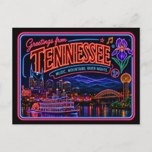 Cartão Postal Tennessee Neon Estado Retro Vintage