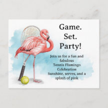 Tennis Flamingo with racket and ball invitation