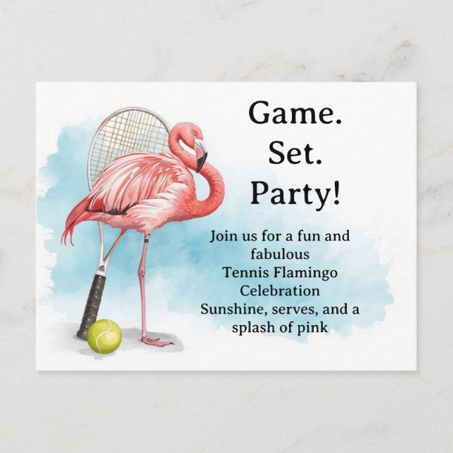 Cartão Postal Tennis  Flamingo  with racket and ball invitation  (Frente)