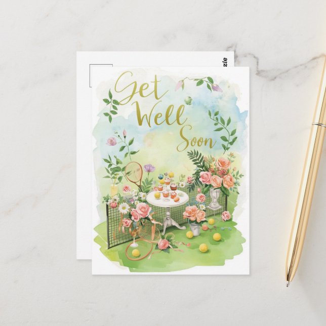 Cartão Postal Tennis Get Well Soon  (Frente/Verso In Situ)