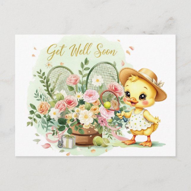 Cartão Postal TENNIS Get well soon for Duck Lover  (Frente)