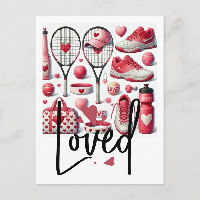 Cartão Postal Tennis Love themed in red and white with heart  (Frente)