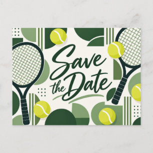 Cartão Postal Tennis Salve a Data com Design de Raquete e Bola