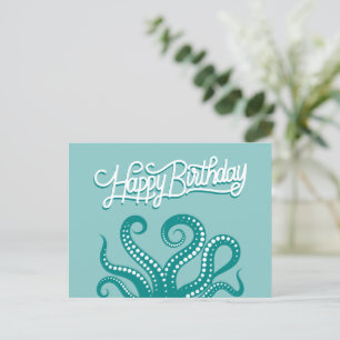 Cartão Postal Tentáculos de polvo verde feliz aniversário