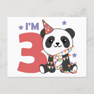 Cartão Postal Terceiro Aniversário Panda Para Crianças 3 Anos Ca