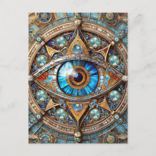 Cartão Postal Terceiro Olho - Mandala Azul Turquesa Dourado