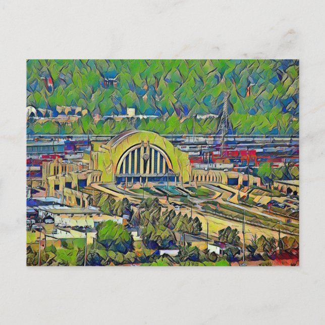 Cartão Postal Terminal da União Cincinnati de cima da pintura (Frente)