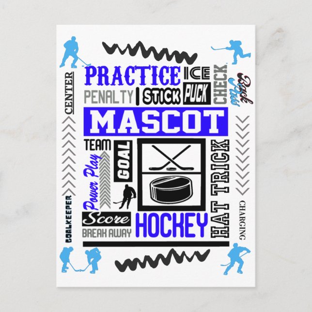 Cartão Postal Terminologia de Hockey com Meninos em Azul (Frente)