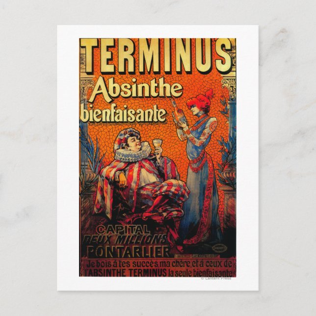 Cartão Postal Terminus Absinthe Vintage PosterEurope (Frente)