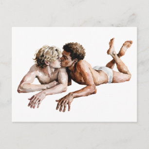 Cartão Postal Ternura Abraço - Ilustração Romântica em Aquarela
