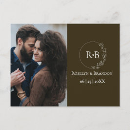 Cartão Postal Terra castanho Monograma e trecho Foto casamento