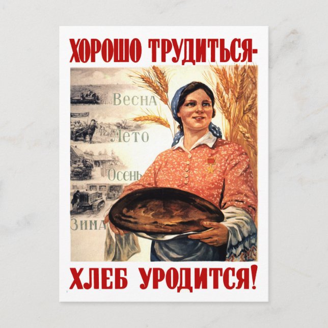 Cartão Postal Terra Da Paz E Pão, Mulher, Propaganda Soviética (Frente)