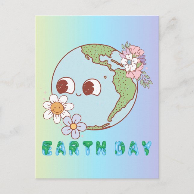 Cartão Postal Terra Fofa com Flores Feliz Dia da Terra Floral (Frente)