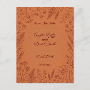 Cartão Postal Terracota Arte Floral em Linha Salve a Data