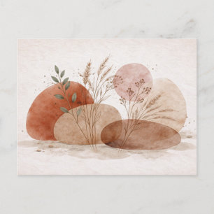 Cartão Postal Terracota Boho Abstrato Botânico Aquarela