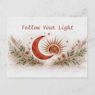 Cartão Postal Terracota Boho Sol Lua Botânico Aquarela 