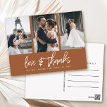 Cartão Postal Terracota, Colagem de Fotos com Letra Mão, Obrigad<br><div class="desc">Obrigado seus convidados com esta moderna colagem de fotos,  obrigado cartas com "amor e obrigados" manuscritos.</div>
