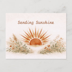Cartão Postal Terracota Quente Boho Sol Nascente Botânico