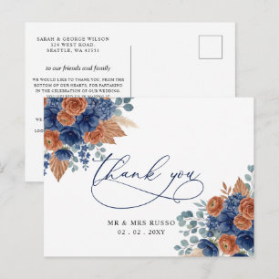 Cartão Postal Terracotta Azul Pampas Folhagem Obrigado