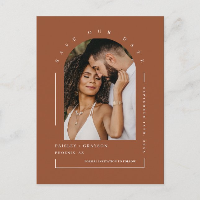 Cartão Postal Terracotta Boho Arch Foto QR Código Salvar Nossa D (Frente)